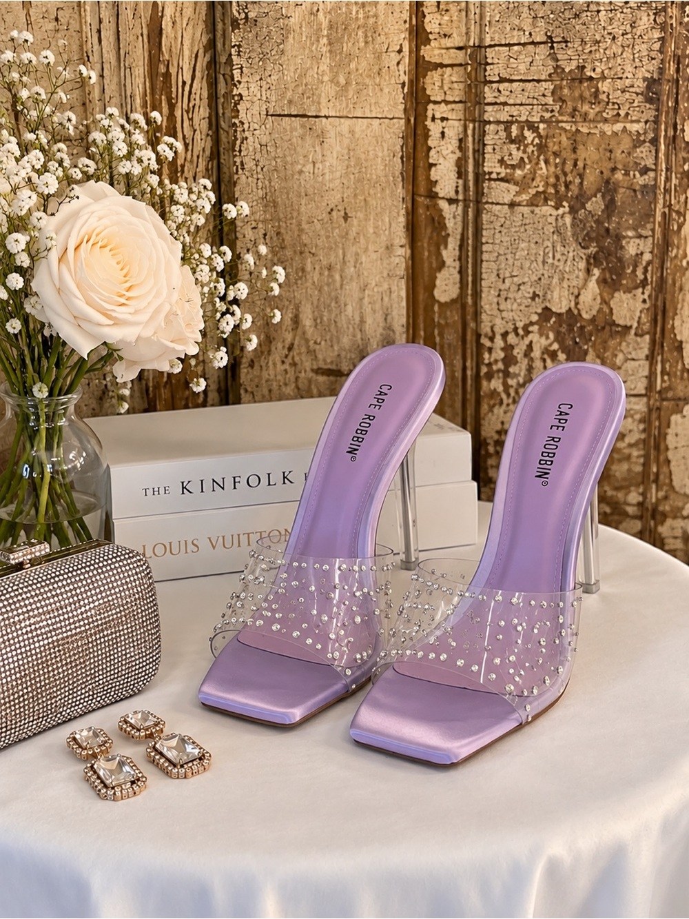 Cape Robbin Lavender Rhinestone Heels | Clear Stiletto Mules | Size 8.5